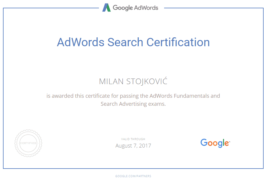 adwords sertifikat milan stojković