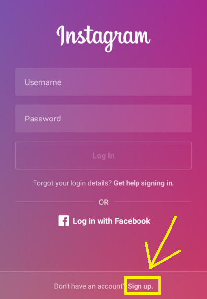 Instagram sign up